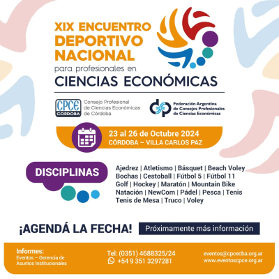 El CPCE Formosa invita a sus matriculados/as a participar del XIX Encuentro Deportivo Nacional para Profesionales en Ciencias Económicas
